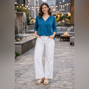 Micheal Kors Teal Wrap-Front Blouse – Long Sleeve, Size S